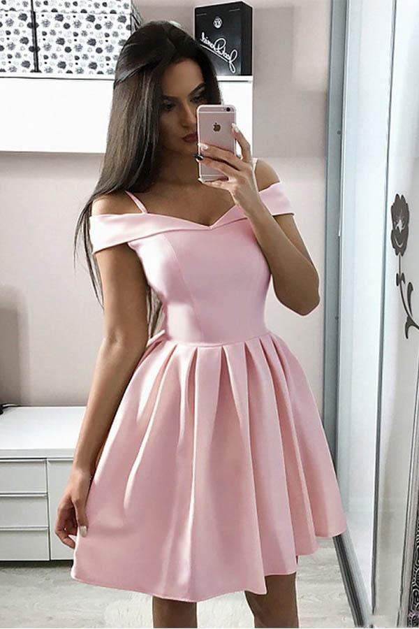 A-Line White Spaghetti Straps Satin Homecoming Dress Short Prom Dress PD249 - Pgmdress