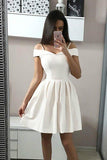 A-Line White Spaghetti Straps Satin Homecoming Dress Short Prom Dress PD249 - Pgmdress