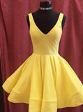A-line Yellow Satin Short Prom Dress Homecoming Dress Short Prom Dresses PG113 - Pgmdress