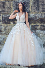 A-Line/Princess Applique Tulle Sleeveless V-neck Sweep Train Dresses US6 / Custom Color A-Line/Princess Applique Tulle Sleeveless V-neck Sweep Train Dresses US6 / Custom Color