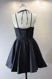 A Live V Neck Satin Short Black Prom Dress Homecoming Dresses PD156 - Pgmdress