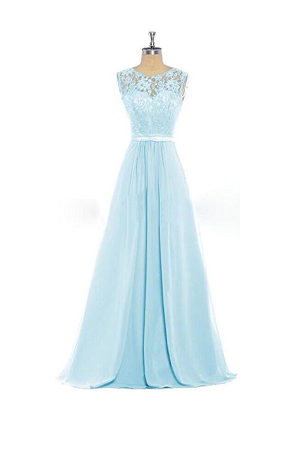 Baby Blue Lace Tank Bridesmaid Dresses For Wedding Party BD012 - Pgmdress