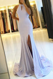Backless Mermaid Long Prom Dresses with Side Slit,Simple Party Dresses PG510