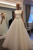 Backless Sleeveless A-line Elegant White Tulle Wedding Dress WD126 - Pgmdress