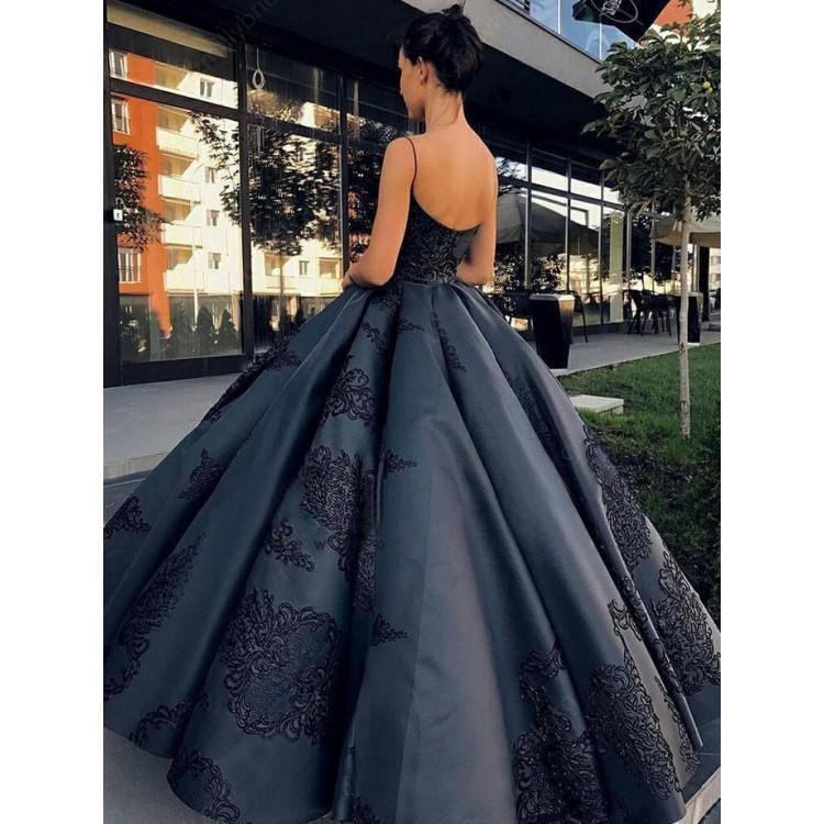 Ball Gown Black Long Prom Dress Evening Dress With Appliques  PG735-Pgmdress