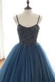 Ball Gown Deep Blue Tulle Prom Dress Evening Dress With Beading PSK143 - Pgmdress