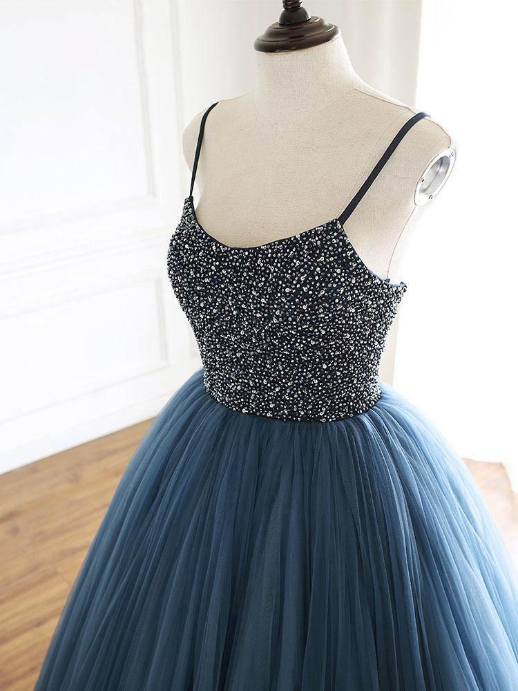 Ball Gown Deep Blue Tulle Prom Dress Evening Dress With Beading PSK143 - Pgmdress