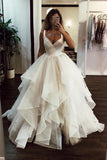 Ballkleid Elegantes bodenlanges Hochzeitskleid aus Tüll mit kaskadierenden Rüschen WD346