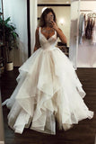 Ball Gown Elegant Floor Length Cascading Ruffles Tulle Wedding Dress WD346 - Pgmdress