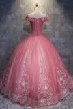 Ball Gown Off-the-Shoulder Tulle Wedding Dress With Appliques WD196 - Pgmdress