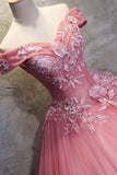 Ball Gown Off-the-Shoulder Tulle Wedding Dress With Appliques WD196 - Pgmdress