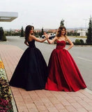 Ball Gown Prom Dresses Sweetheart Burgundy Dark Navy Long Chic Prom Dress PSK189 - Pgmdress