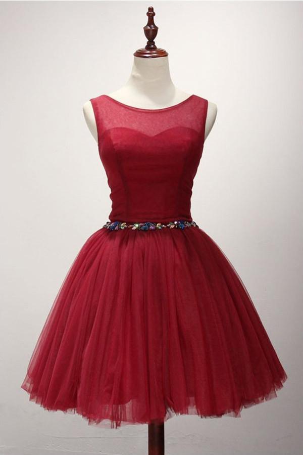 Ball Gown Scoop Neck Short Tulle Homecoming Dress With Beading PG136 - Pgmdress