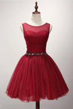 Ball Gown Scoop Neck Short Tulle Homecoming Dress With Beading PG136