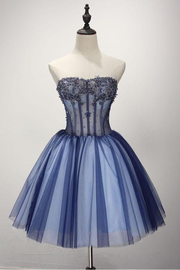 Ball Gown Strapless Short Tulle Homecoming Dress With Beading PG139 - Pgmdress