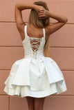 Ball Gown Straps Short Lace-up White Satin Homecoming Dress PG126 - Pgmdress