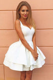 Ball Gown Straps Short Lace-up White Satin Homecoming Dress PG126