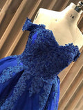 Ball Gown Sweetheart Cap Sleeve Lace Appliques Prom Dress PSK054 - Pgmdress