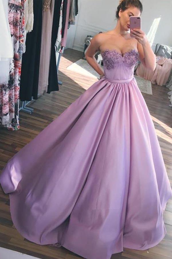 Ball Gown Sweetheart Lavender Long Prom Dresses with Appliques – Pgmdress
