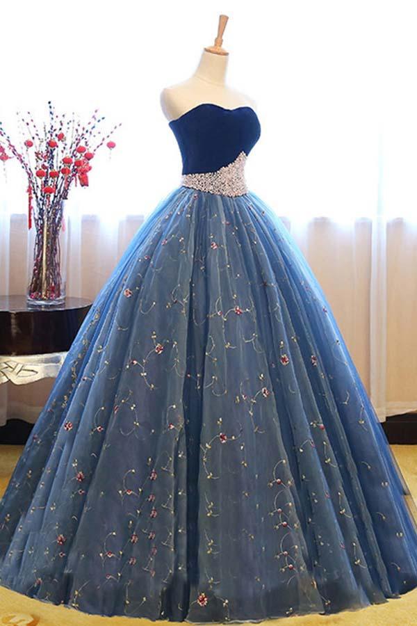 Ball Gown Sweetheart Navy Blue Lace Prom Dress with Beading PG497 - Pgmdress