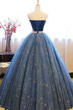 Ball Gown Sweetheart Navy Blue Lace Prom Dress with Beading PG497 - Pgmdress