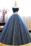 Ball Gown Sweetheart Navy Blue Lace Prom Dress with Beading PG497