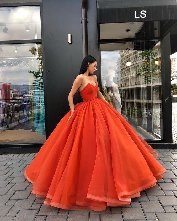 pgmdress Ball Gown Sweetheart Open Back Black and Green Satin Long Prom Dresses US12 / Orange