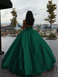 Ball Gown Sweetheart Open Back Black and Green Satin Long Prom Dresses PG736 - Pgmdress