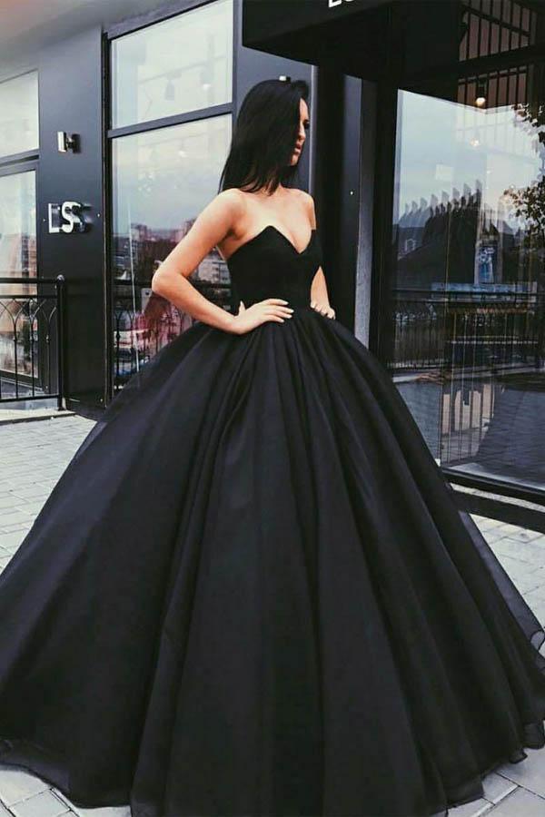 Ball Gown Sweetheart Open Back Black and Green Satin Long Prom Dresses PG736 - Pgmdress