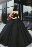 Ball Gown Sweetheart Open Back Black and Green Satin Long Prom Dresses  PG736