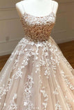 Ball Gown Tulle Scoop Appliqued Lace Long Prom Dress Evening Dress PSK011 - Pgmdress