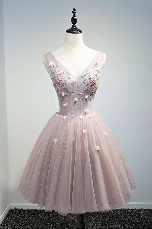 Ball Gown V-neck Short Tulle Homecoming Dress With Beading PG134 - Pgmdress