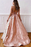 Ball Gown V Neck Straps Cross Back Blush Pink Long Prom Dresses PSK178 - Pgmdress