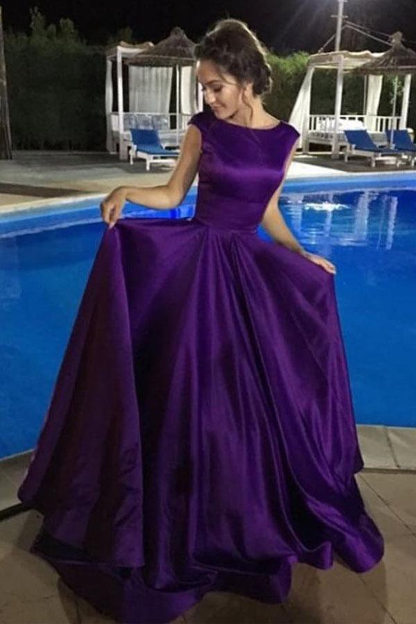 Satin Backless Dress With Built-in Bra and Deep V-neck / Purple Formal Long  Prom Dress / Open Back Wedding Party Dress / A-line Evening Gown -   Canada