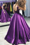 Ball Gown V-Neck Sweep Train Satin Sleeveless Backless Prom Dress PG482 - Pgmdress