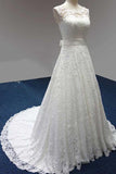 Bateau A-Line Lace Sash Bowknot Sleeveless Wedding Dress WD158 - Pgmdress