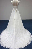 Bateau A-Line Lace Sash Bowknot Sleeveless Wedding Dress WD158 - Pgmdress