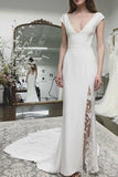 Beach Wedding Dress Cap Sleeves Appliques Backless Lace Bridal Dresses WD431 - Pgmdress