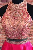 Beaded Two Piece Short Prom Dress Hot Pink Homecoming Dress PD337 - Pgmdress