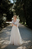 Belt Tulle V-neck Half Sleeves A-line Wedding Dress Bridal Gown WD401 - Pgmdress