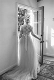 Belt Tulle V-neck Half Sleeves A-line Wedding Dress Bridal Gown WD401 - Pgmdress