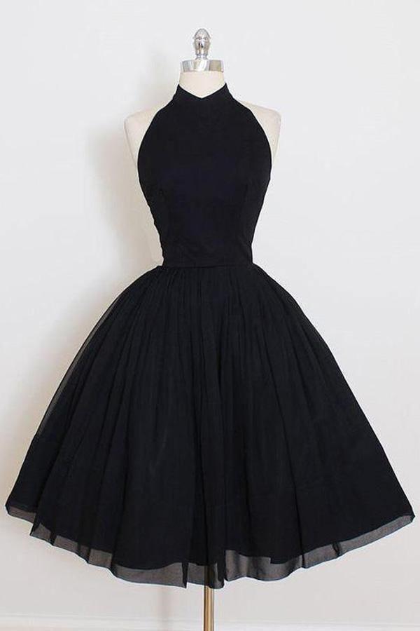 Black Halter Simple Short Homecoming/Party Dresses PD106 - Pgmdress