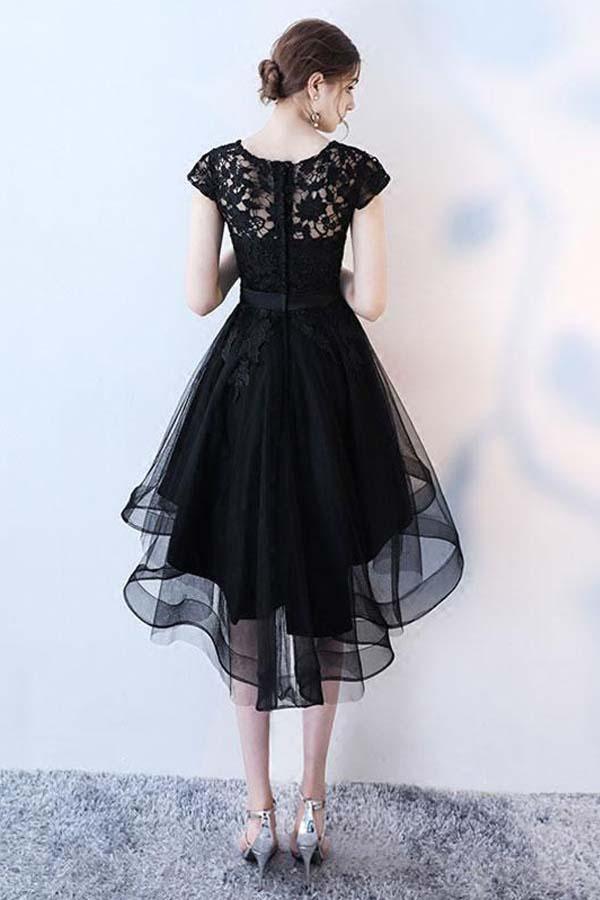 Black Lace Short In Front Long In Back Homecoming Dress Black Lace Short Prom Dress Hight Black Lace Short In Front Long In Back Homecoming Dress Black Lace Short Prom Dress Hight
