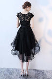 Black Lace Short Prom Dress Hight Low Evening Dress Homecoming Dresses PD152 - Pgmdress