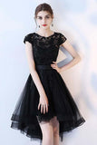 Black Lace Short Prom Dress Hight Low Evening Dress Homecoming Dresses PD152