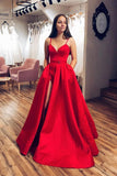 Black Spaghetti Strap Simple Satin Long Prom Dress Evening Dress PSK072 - Pgmdress