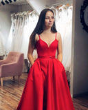 Black Spaghetti Strap Simple Satin Long Prom Dress Evening Dress PSK072 - Pgmdress