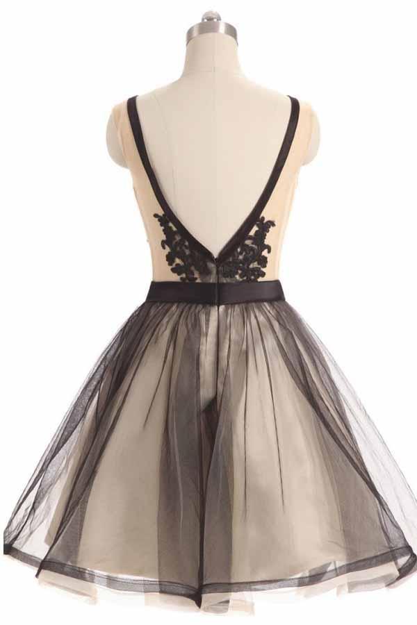 Black Tulle Lace V-neck Short Prom Dress Homecoming Dresses PD067 - Pgmdress