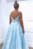 Blue Exquistie Lace Appliques Tulle A-Line Long Prom/Evening Dress PSK022 - Pgmdress