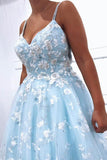 Blue Exquistie Lace Appliques Tulle A-Line Long Prom/Evening Dress PSK022 - Pgmdress